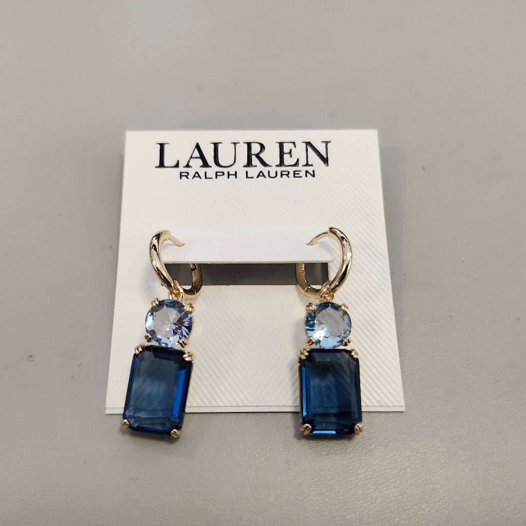 Nwt Ralph Lauren Gold-Tone Blue Glass Stone Mixed Cut Drop Earrings 38$